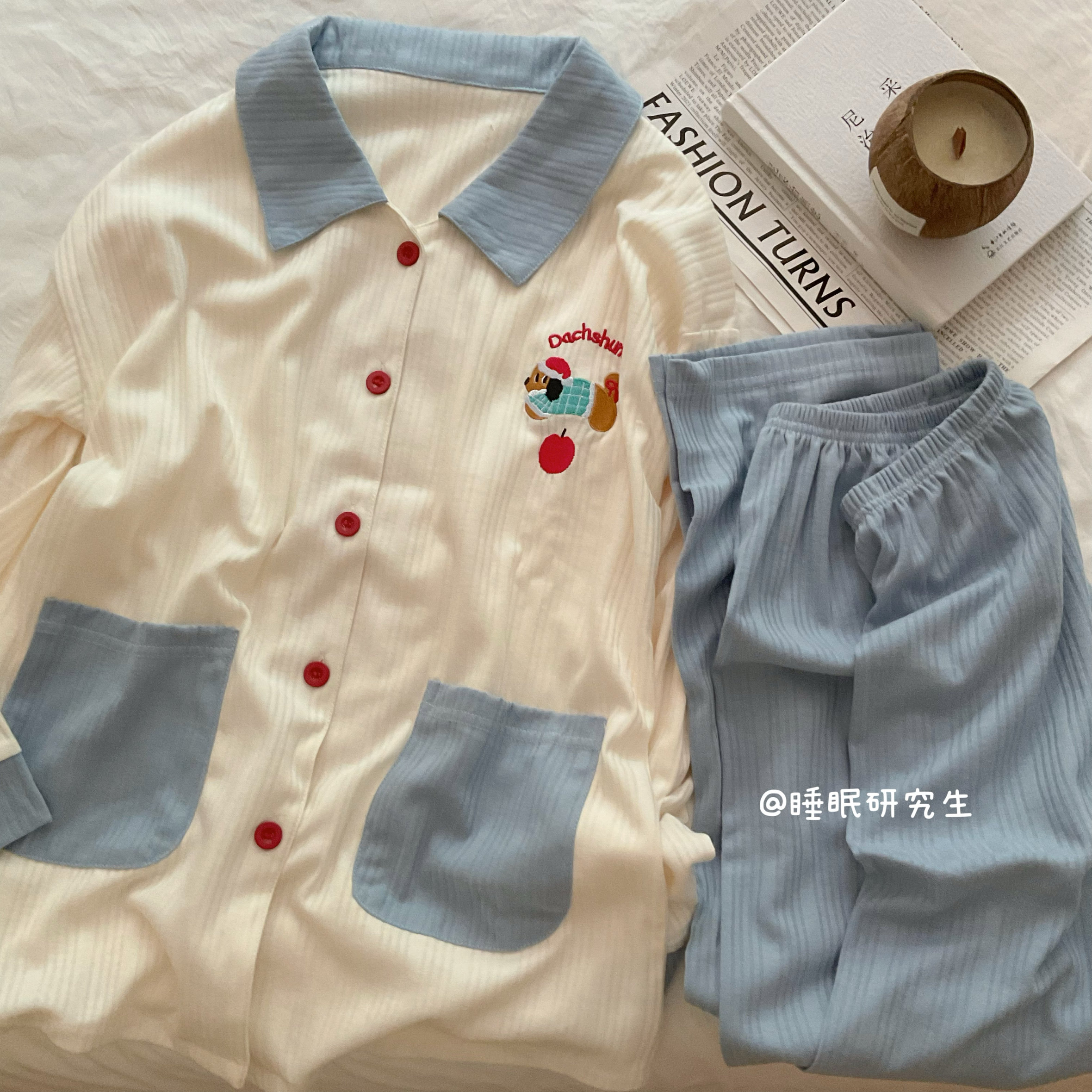 【垦丁天气晴】春夏季女睡衣套装纯棉呼吸感绗条家居服腊肠狗刺绣,女士内衣/男士内衣/家居服,睡衣/家居服套装,淘宝优惠券,粉丝福利购,淘宝优惠卷