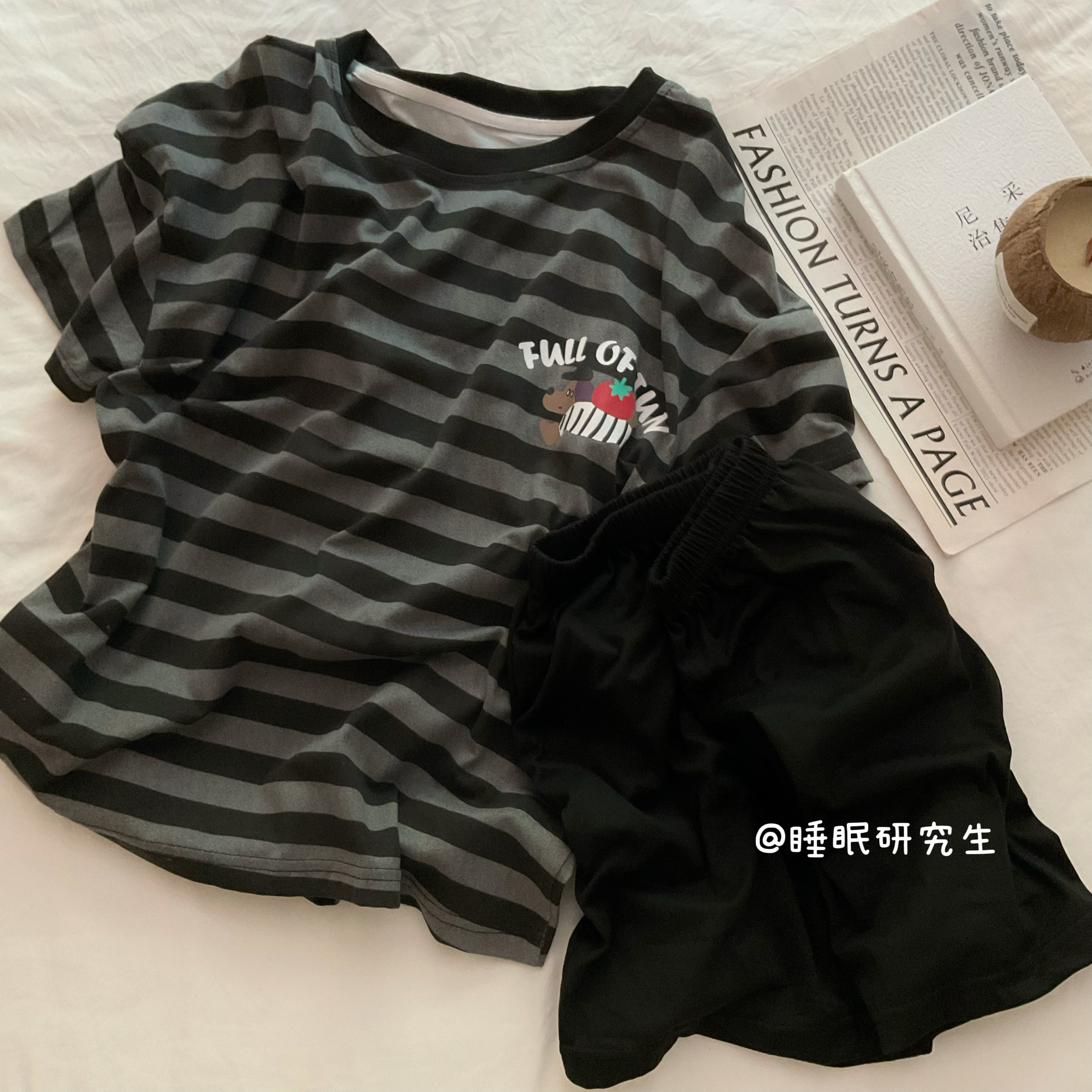【加冰百加得】夏款情侣睡衣云感短袖套装遛弯可外穿腊肠狗条纹