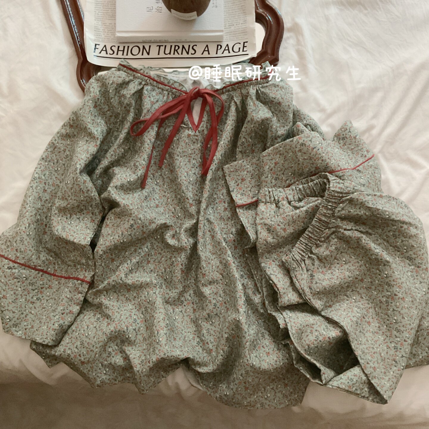 【雾凇红茶】春夏季女睡衣软料简约法式碎花家居服宽松纯棉套装