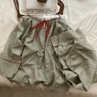 【雾凇红茶】春夏季女睡衣软料简约法式碎花家居服宽松纯棉套装