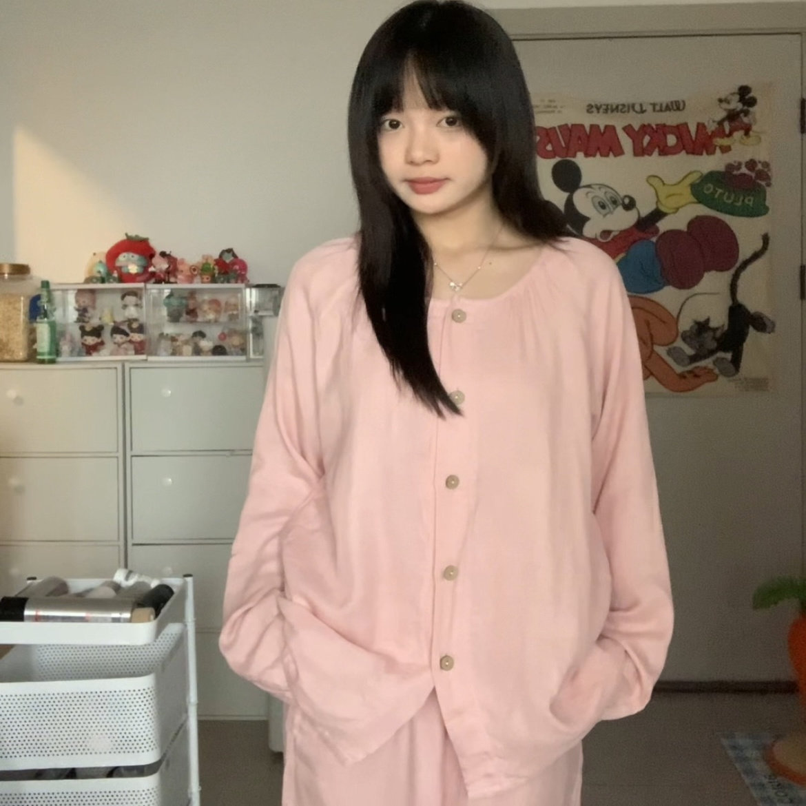 【自然生长】秋季女睡衣竹雾纱纯色套装软料肌肤能量圆领