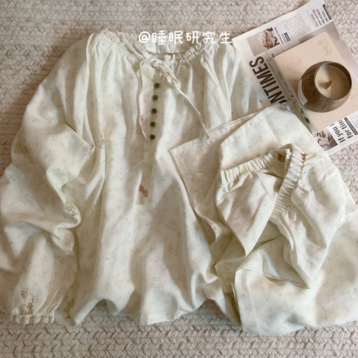 【森林朵朵】春夏季女睡衣软料棉纱家居服长袖长裤圆领纯棉套装
