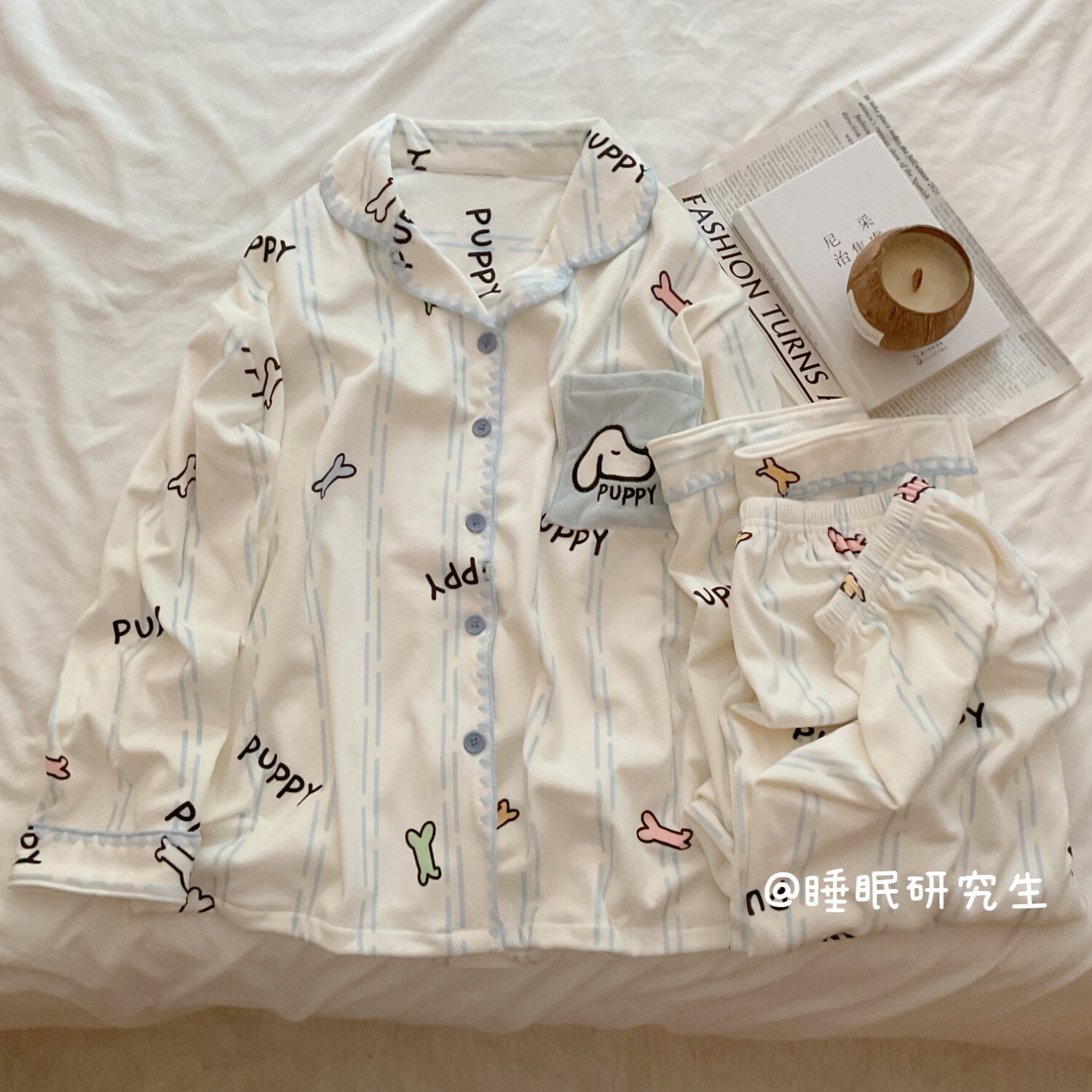 【午睡小狗】秋冬季女睡衣软料简约日系条纹海岛绒家居服保暖套装