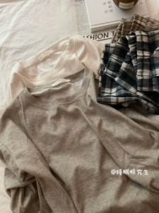 Basic Wear基础舒适早春家居服薄款套装软滑内里格子纯色可外穿