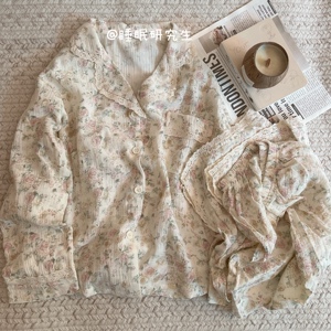 【未闻花名】春夏季女睡衣软料泡泡纱日系碎花家居服长袖纯棉套装
