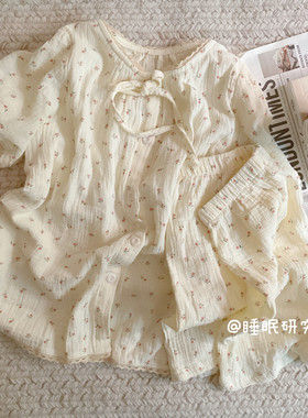 【仲夏赞美诗】带胸垫夏季女睡衣纯棉套装绉布短袖碎花睡眠研究生