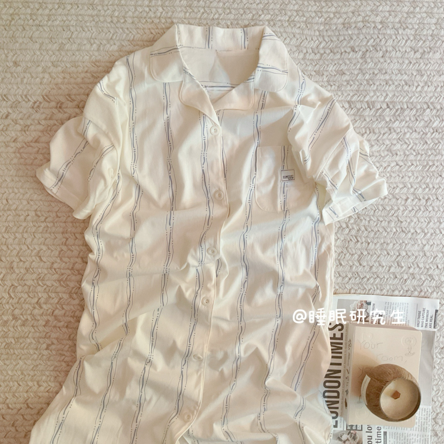 【双口袋睡裙】夏季女睡衣日系条纹家居服软料纯棉衬衫裙
