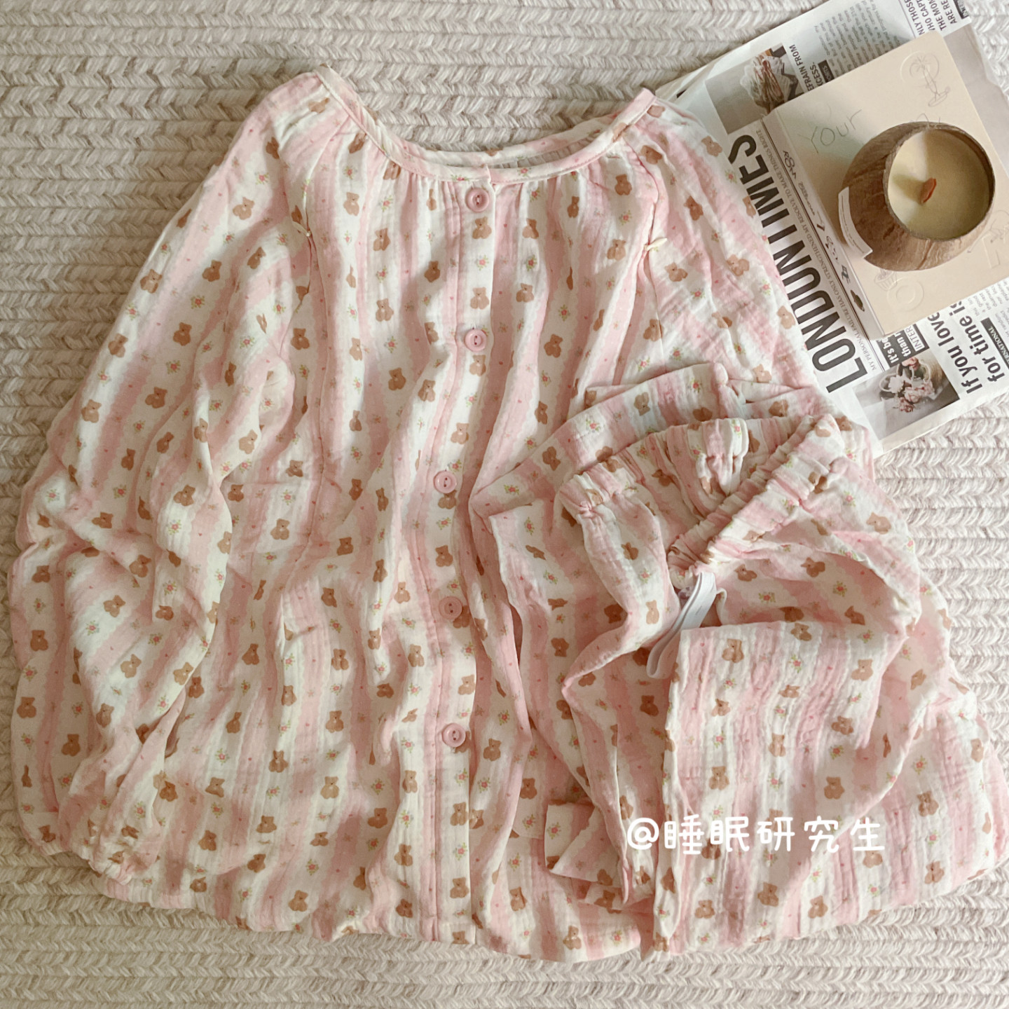 【baby舒伴系列】A类纯棉夏季女睡衣长袖长裤月子服草莓慕斯套装