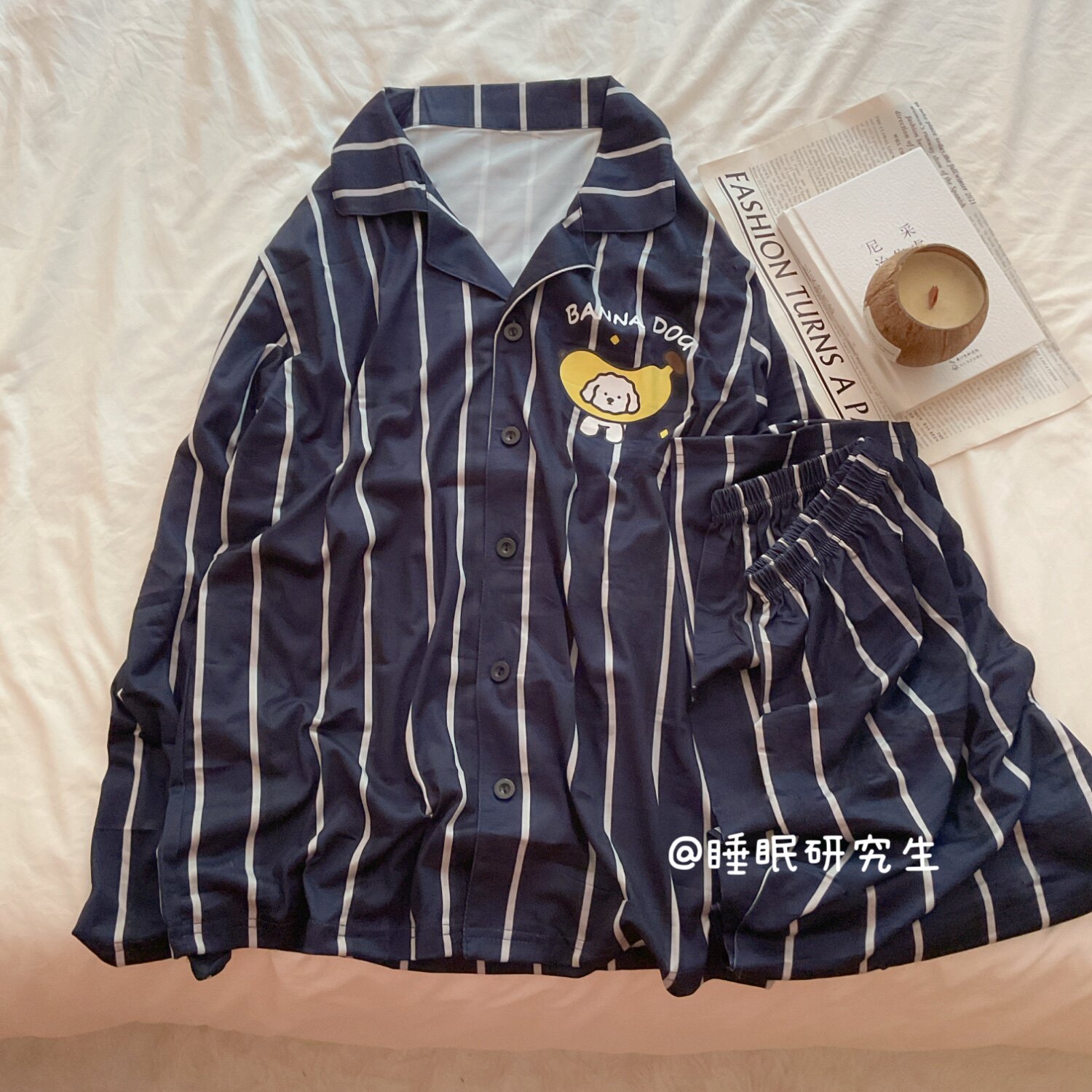 【香蕉小狗】春秋季情侣睡衣软料条纹家居服套装云感系列小卷毛