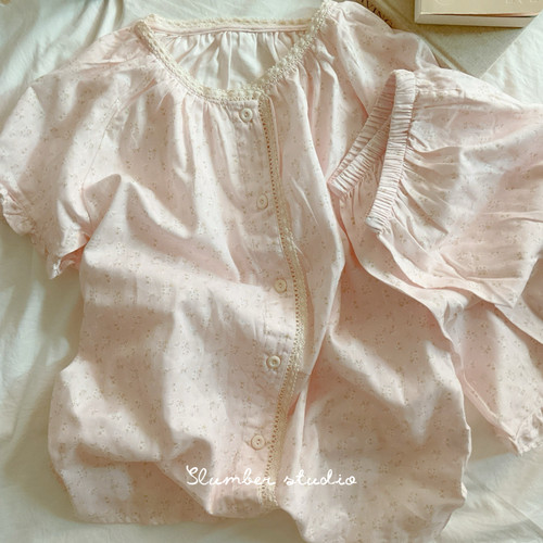 【淡人睡衣】夏季女睡衣海风碎花短袖短裤家居服软料纯棉睡裙