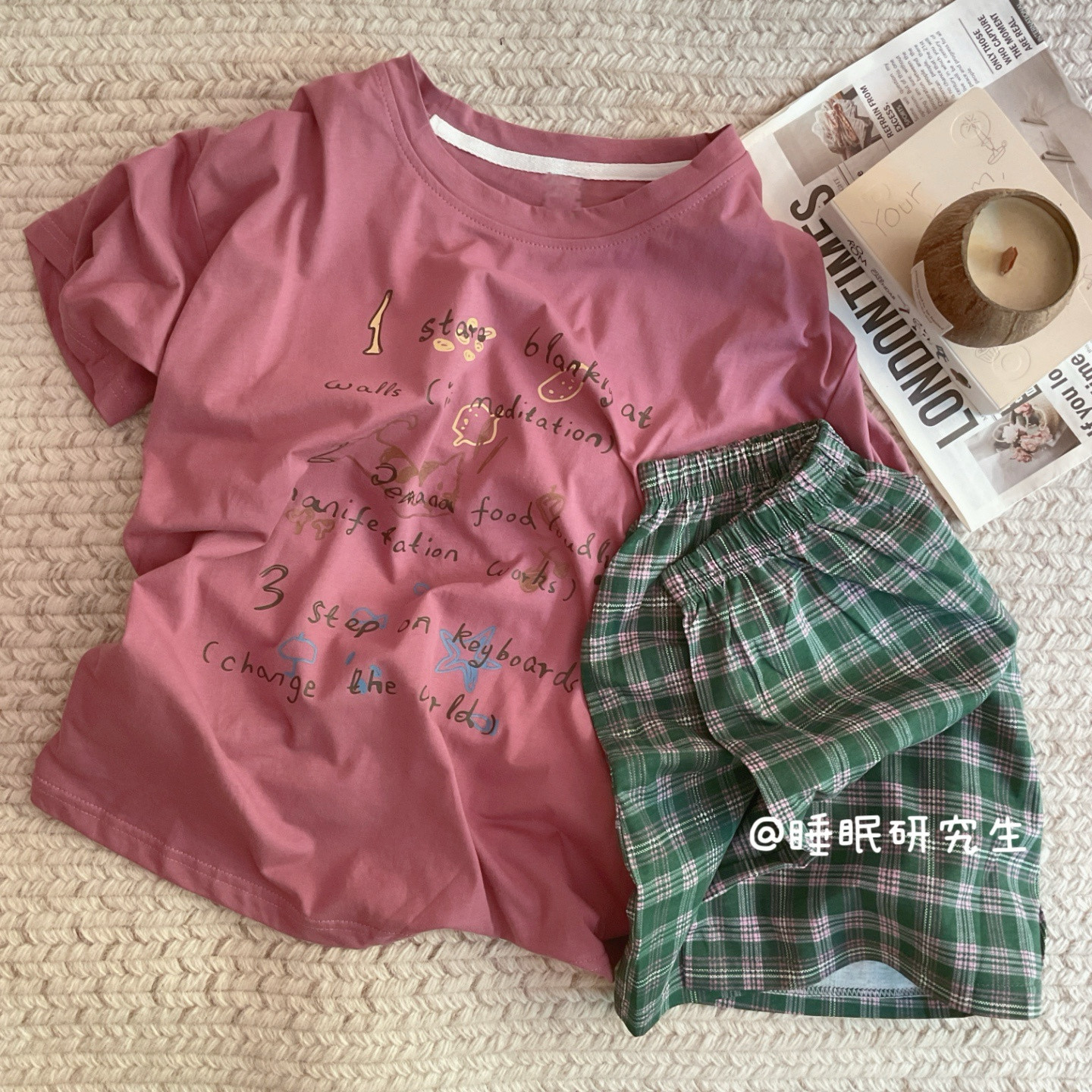 【莓果日记】带胸垫夏季女睡衣短袖短裤软料纯棉套装双口袋
