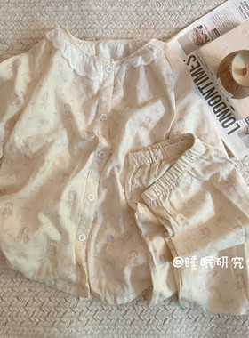 *【花生牛奶】A类柔雾纱夏款女睡衣软料纯棉短袖套装睡眠研究生