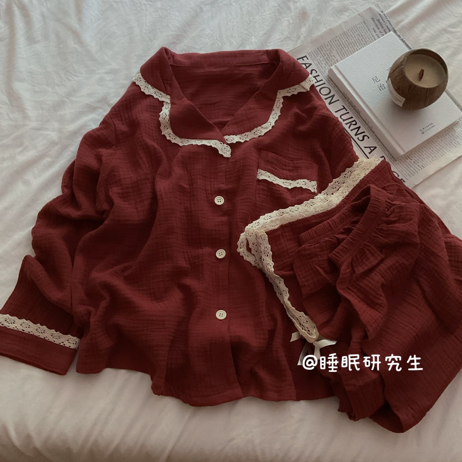 【酸甜莓果】秋季女睡衣软料好睡婴儿棉蕾丝奶油花边简约纯棉套装
