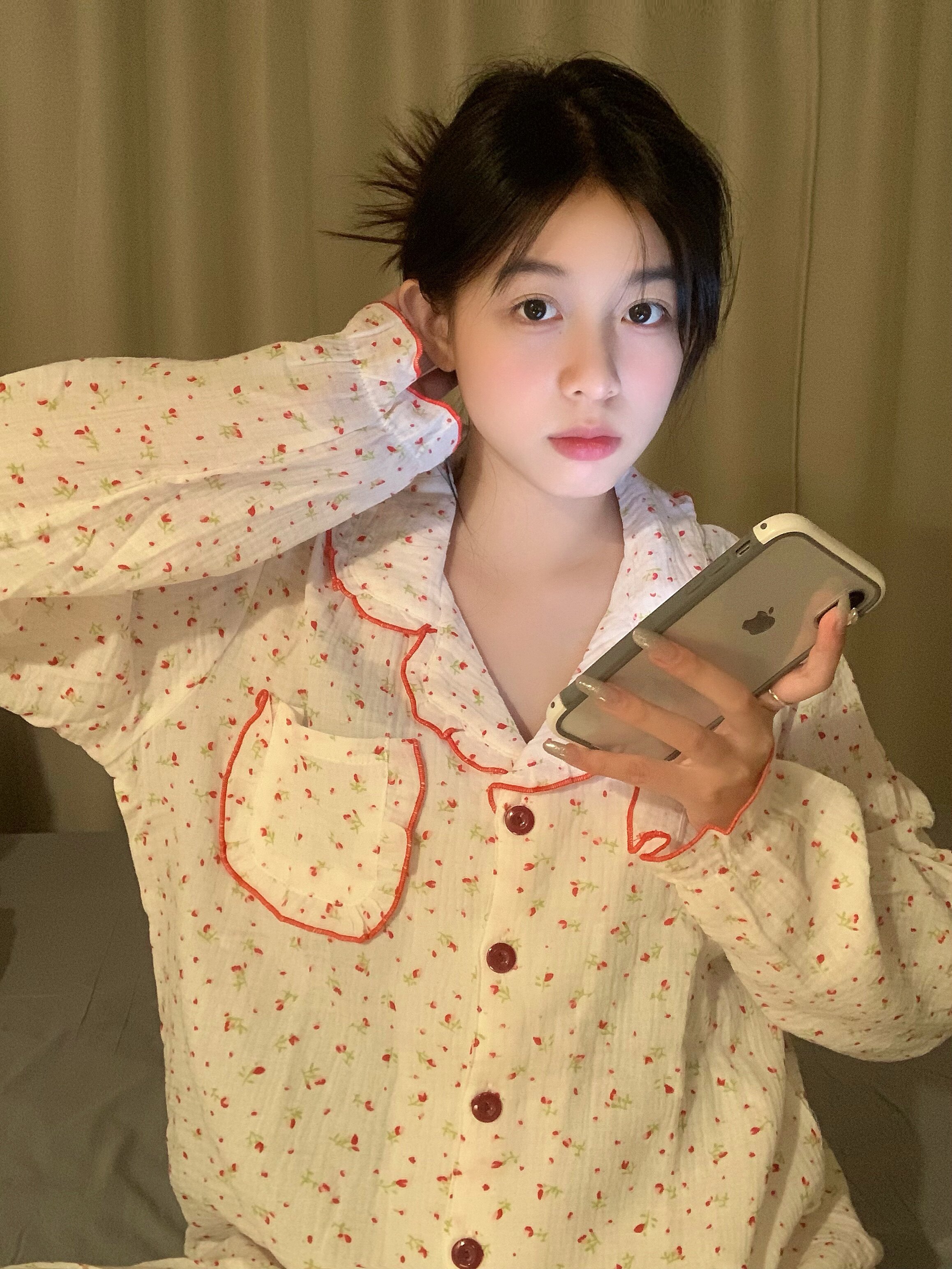 【樱桃草莓酱】秋季新款女睡衣纯棉绉布长袖长裤两件套睡眠研究生