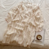 月子睡裙 女睡衣软料夹层空气棉月子服纯棉长袖 香草铃兰 春秋季