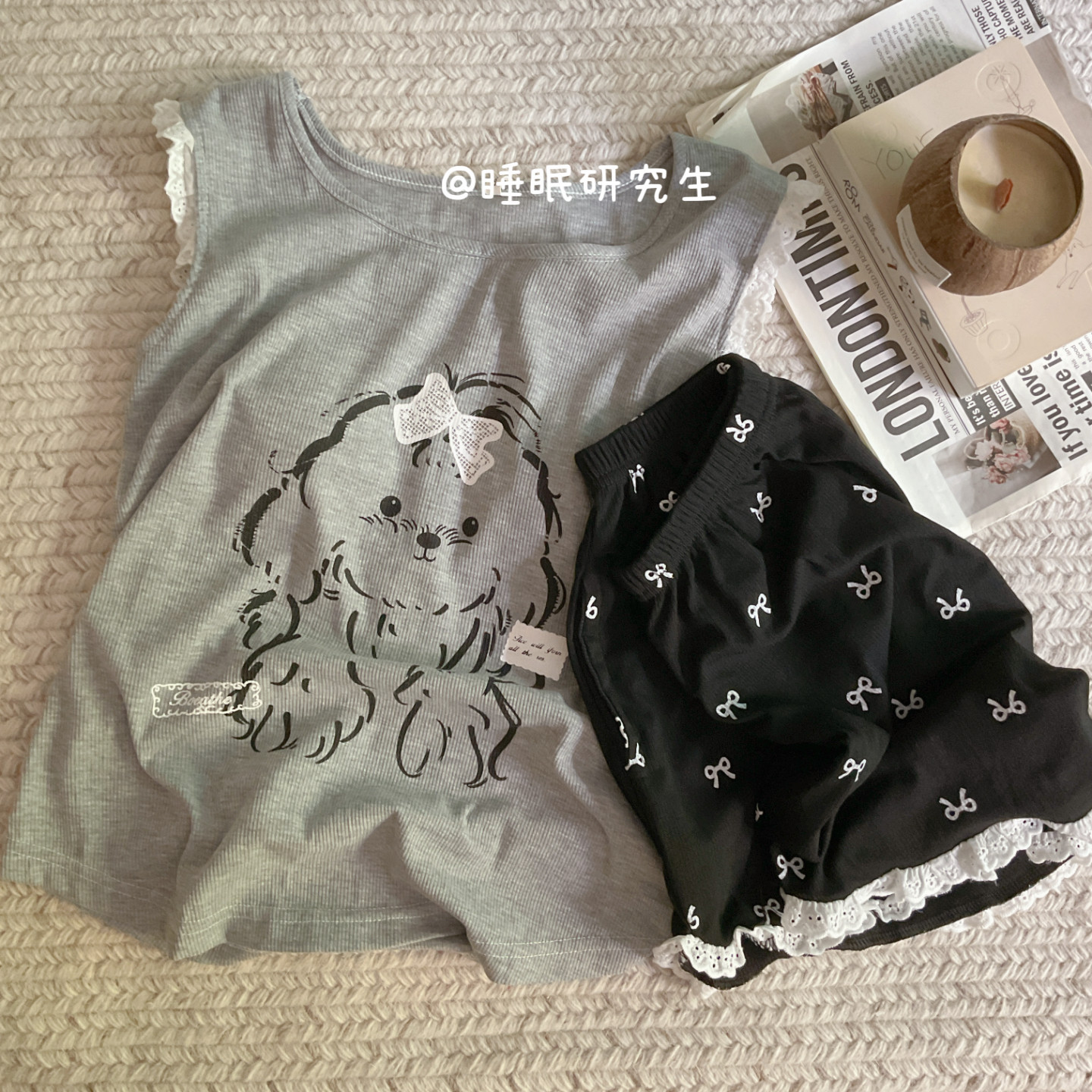 【蛋糕小狗】带胸垫夏季女睡衣家居服软料背心短裤云感遛弯套装