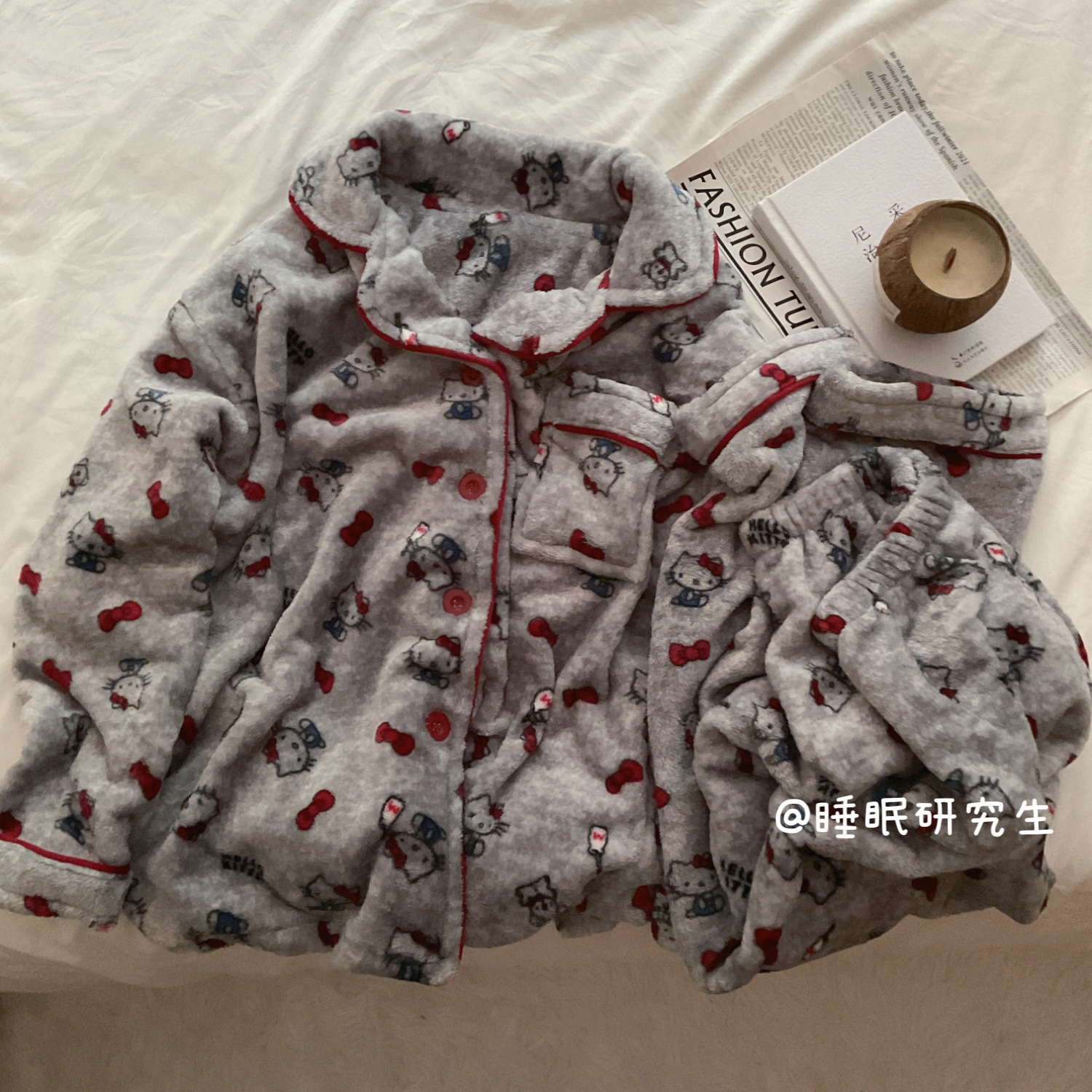 【草莓软酪】秋冬季女睡衣软料柔肤法兰绒奶油家居服套装Kitty