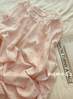 【猫的舞步】A类全棉柔雾纱系列夏款女睡衣纯棉软料双层纱睡裙