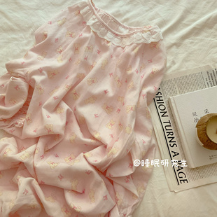 【猫的舞步】A类全棉柔雾纱系列夏款女睡衣纯棉软料双层纱睡裙