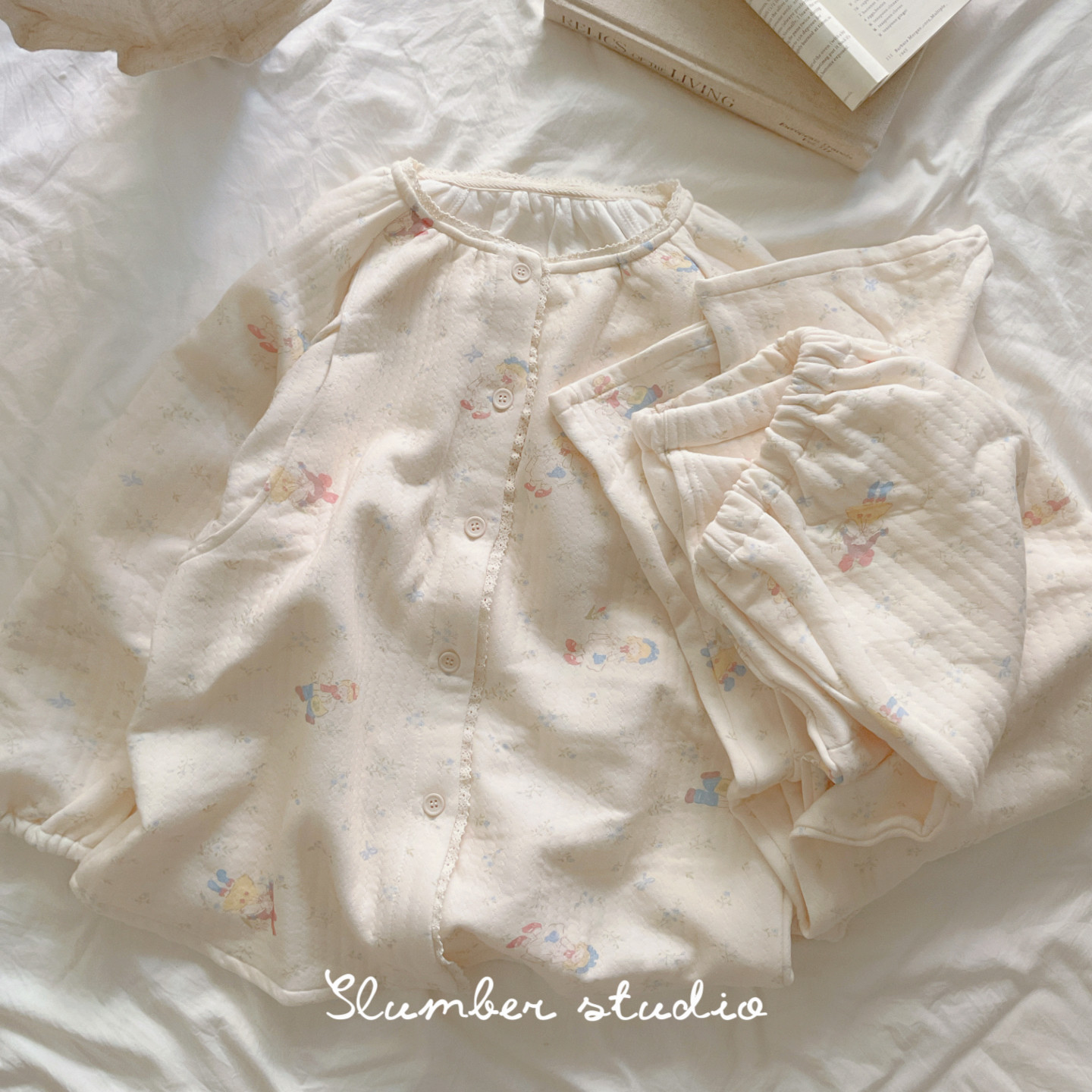 【baby舒伴系列】双面纯棉羽织夹芯春秋季睡衣加厚月子服长袖长裤