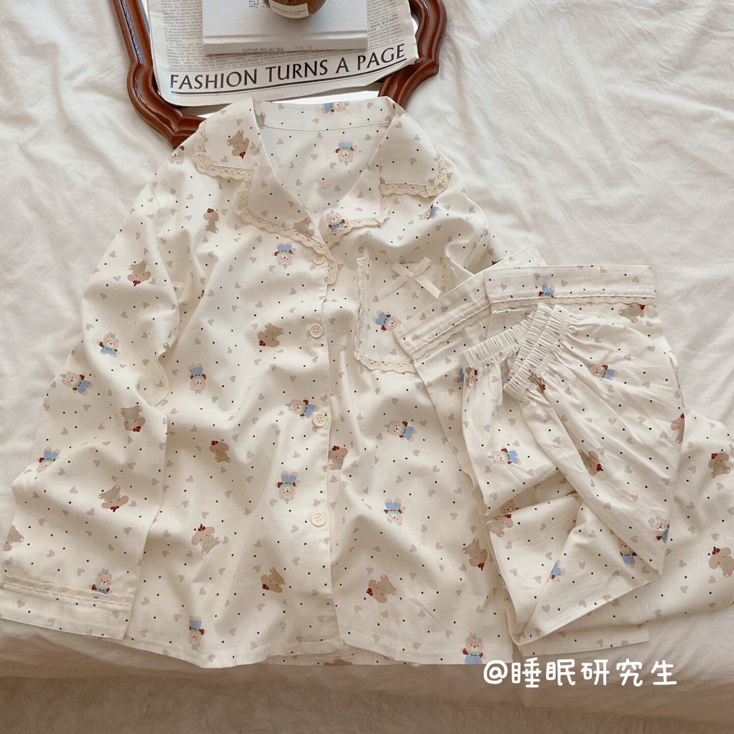 【烤小饼干】春夏季女睡衣家居服软料婴儿棉纱纯棉套装奶油蕾丝