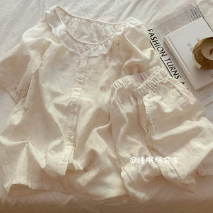 【奶糖小白兔】A类全棉柔雾纱夏款女睡衣软料纯棉短袖套装兔子