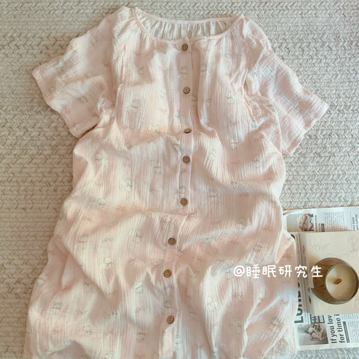 【水果布丁】月子裙带胸垫夏季女睡衣家居服婴儿纱软料纯棉短袖
