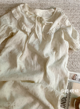 【氧气森林】夏季女睡衣纯棉短袖睡裙绉布兔子泡泡袖睡眠研究生
