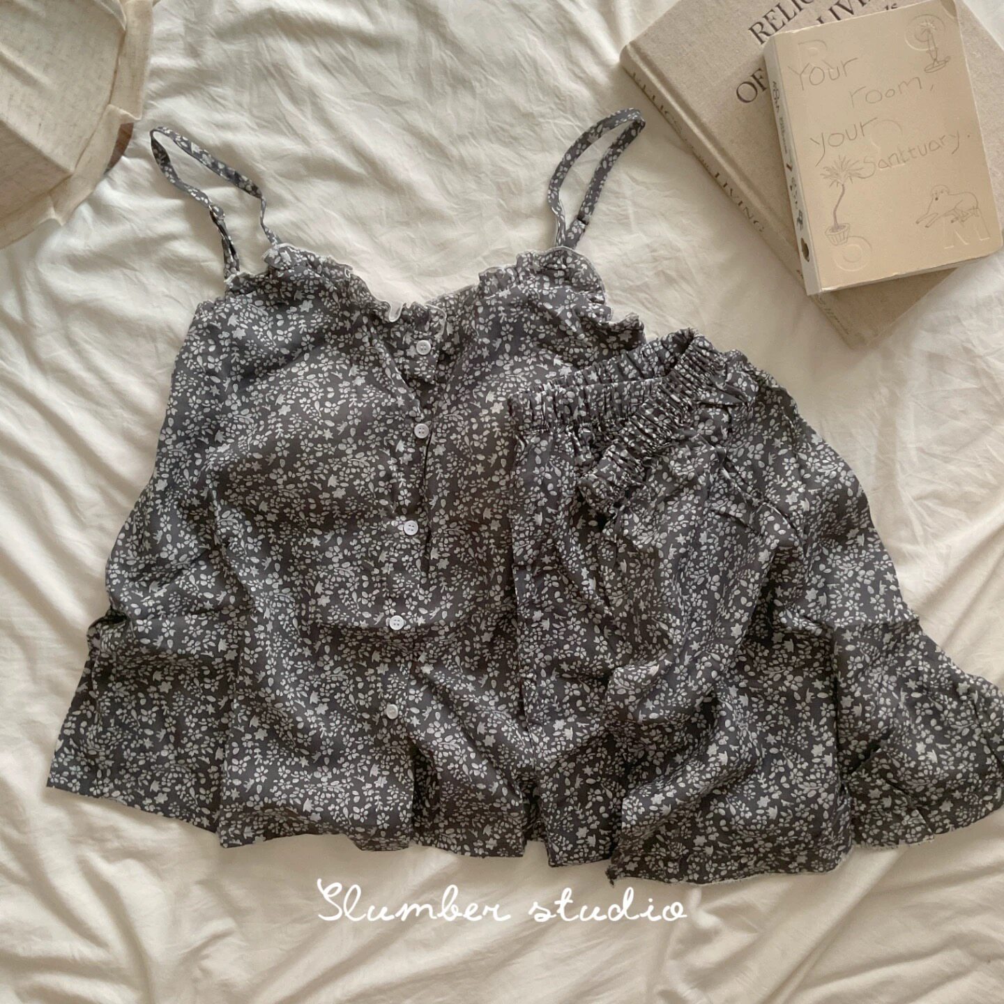 【夏日凉子】带胸垫春夏季女睡衣家居服吊带短裤纯棉套装