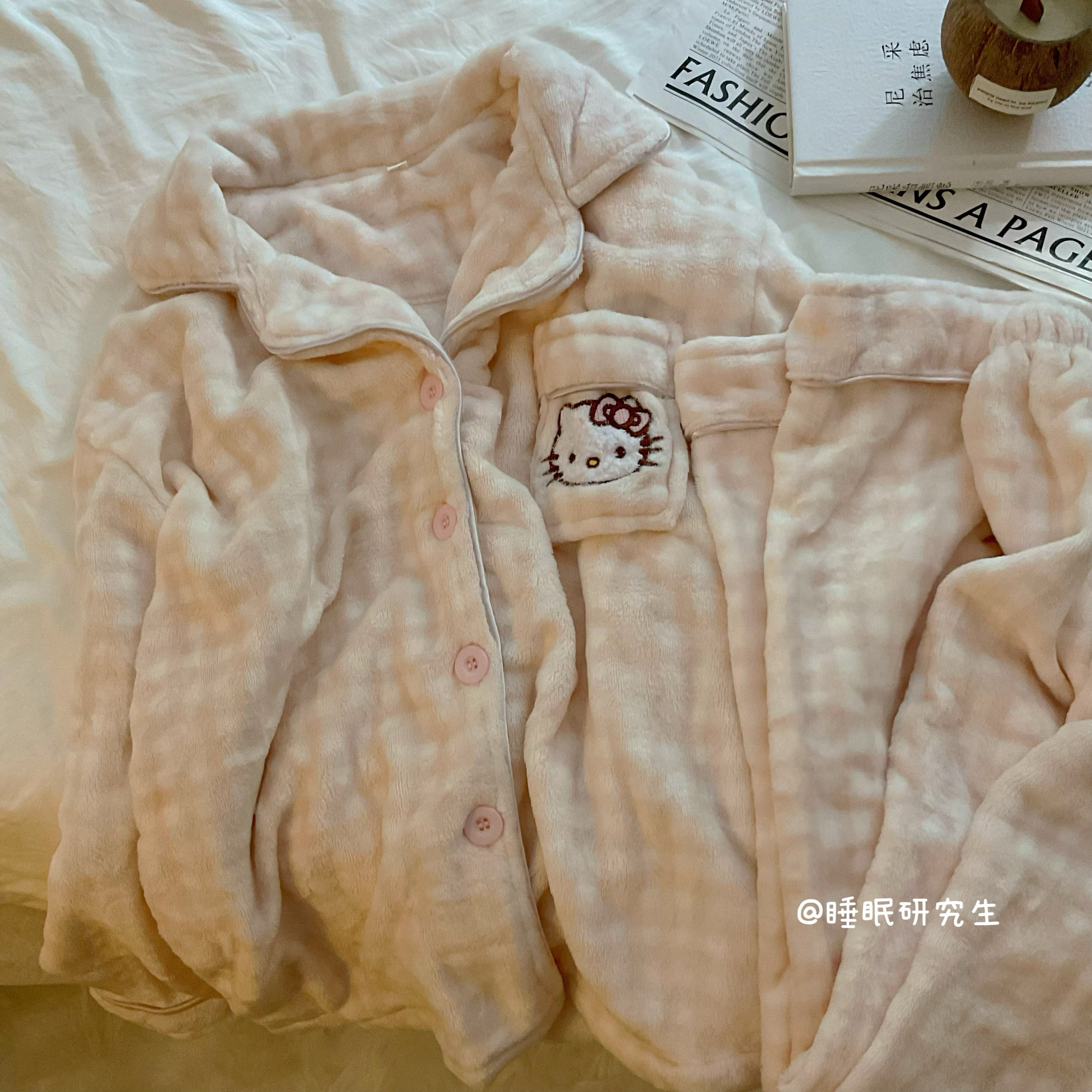 【蜜桃甜茶】冬季女睡衣软乎柔肤细腻法兰绒蓄热保暖开衫套装