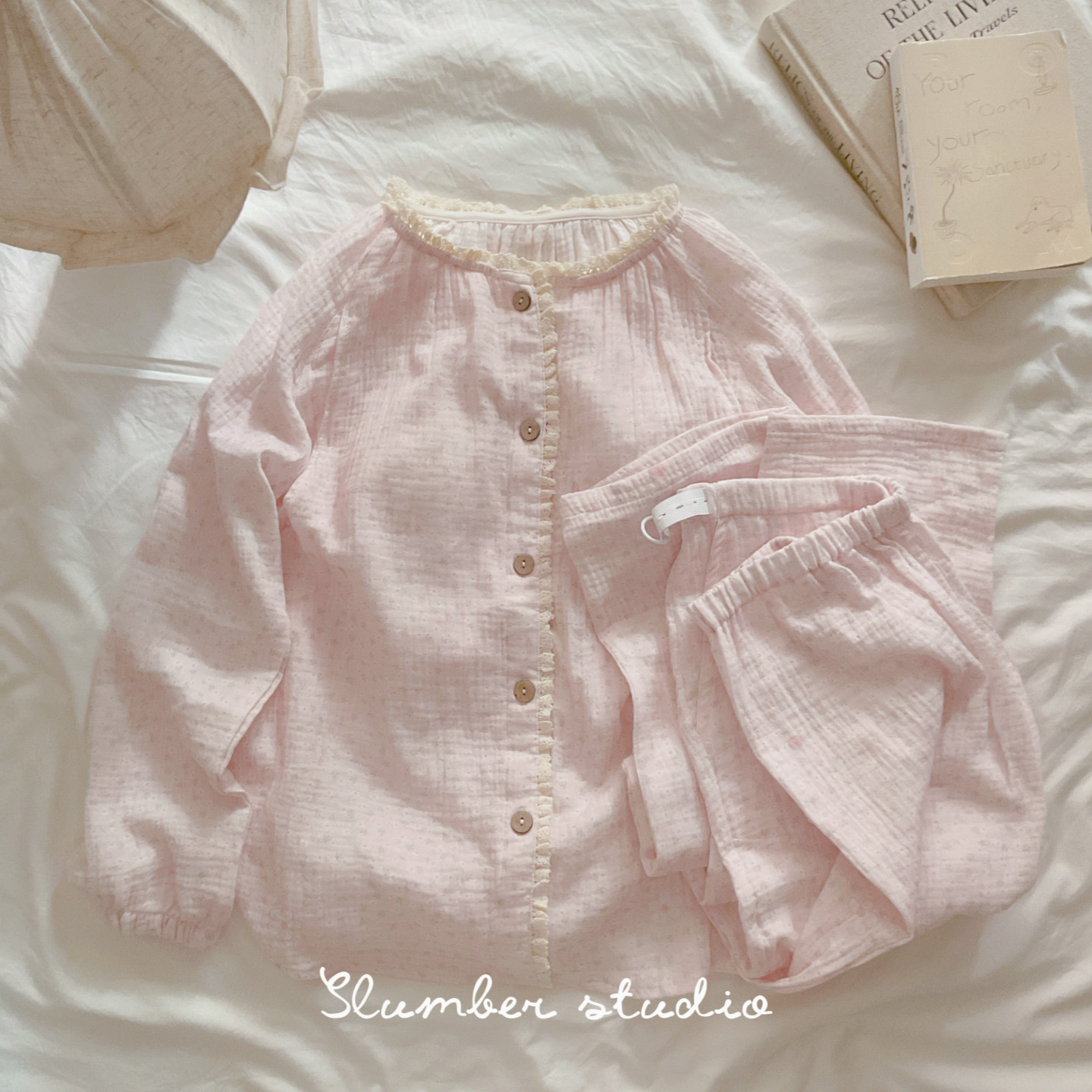 【baby舒伴系列】A类纯棉秋季女睡衣长袖长裤月子服可拆卸胸垫