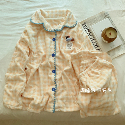 【芝士软酪派】秋冬季女睡衣软料法兰绒蓄热锁温家居服格子套装