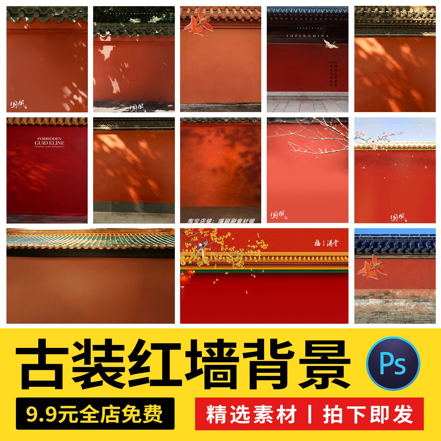 古风国潮古装写真全家福红墙故宫设计素材/源文件