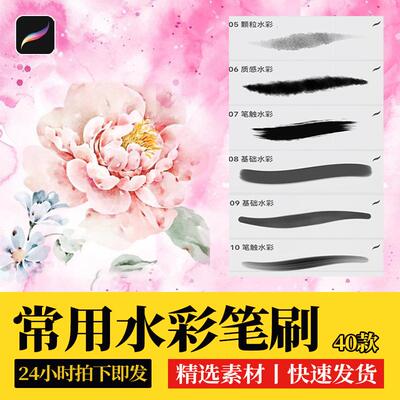 常用水彩procreate笔刷水墨国画渲染晕染肌理水痕淡彩iPad插画