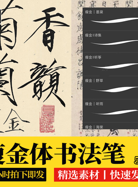 procreate笔刷瘦金体书法字体毛笔书写ipad手写行楷水墨枯墨签字