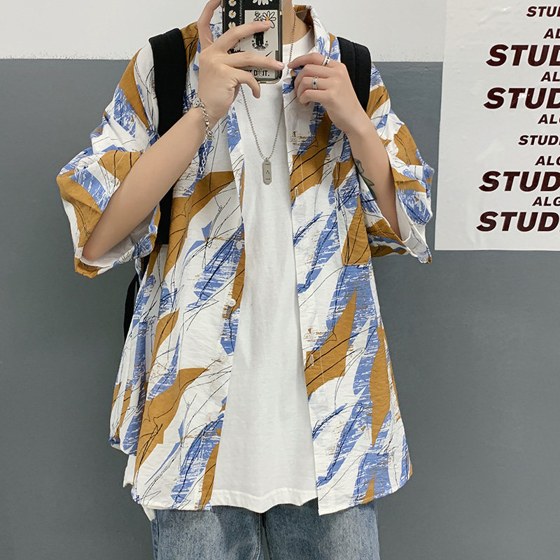 衬衫短袖休闲外套潮2021年夏季新款七分袖A161-W1030-P35,男装衬衫,电商A161