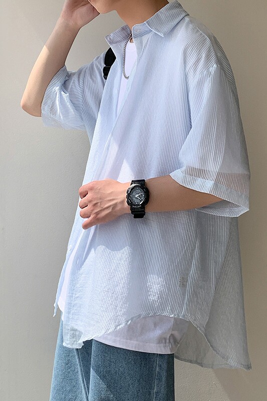 男长袖衬衫春秋季韩版潮流修身休闲短袖衬衣夏季A161-W1055-P35,男装衬衫,电商A161