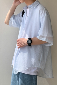 男长袖衬衫春秋季韩版潮流修身休闲短袖衬衣夏季A161- W1055-P35图片