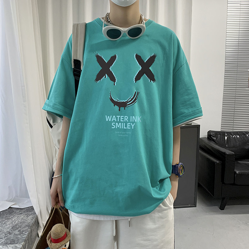 日系男潮流潮牌半截袖五分短袖T恤ins港风宽松上衣服A161-T19,男装T恤,电商A161
