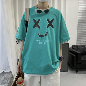 日系男潮流潮牌半截袖五分短袖T恤ins港风宽松上衣服A161-T19图片