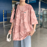 原宿bf港风短袖男潮牌百搭ins五分t恤夏季潮流宽松A161-T051-P28，男装T恤，电商A161