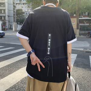 夏季短袖T恤男潮牌半袖宽松体恤港风百搭ins潮男衣服A161-T13