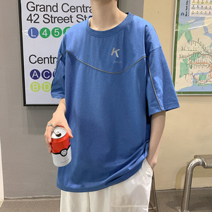 潮牌港风白t宽松圆领短袖t恤男潮ins潮流百搭夏季A161-B08-P30图片