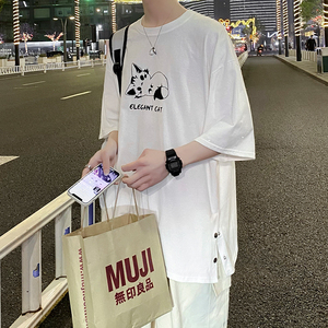 宽松短袖t恤男半袖桖潮流衣服ins七分袖男A161-T088-P35