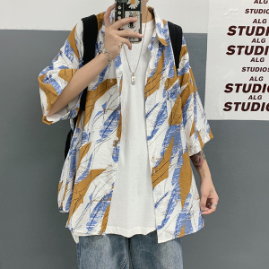夏季衬衫潮短袖宽松长袖衬衣服外套男装大码A161- W1030-P35图片