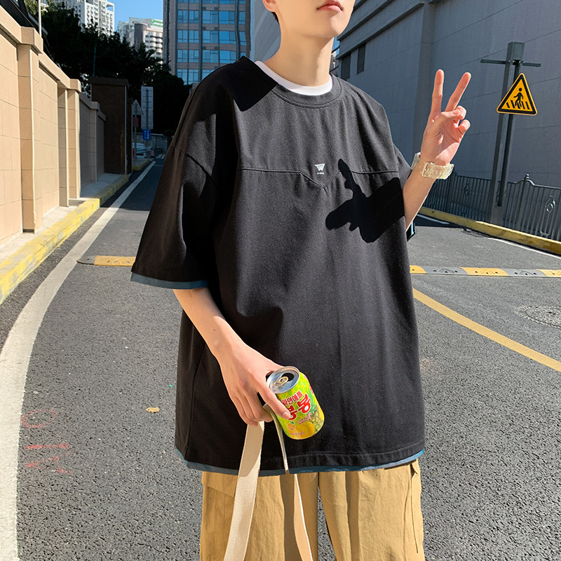 2021夏季衣服男潮流宽松百搭港风t恤短袖潮牌ins帅A161-T301-P30,男装T恤,电商A161