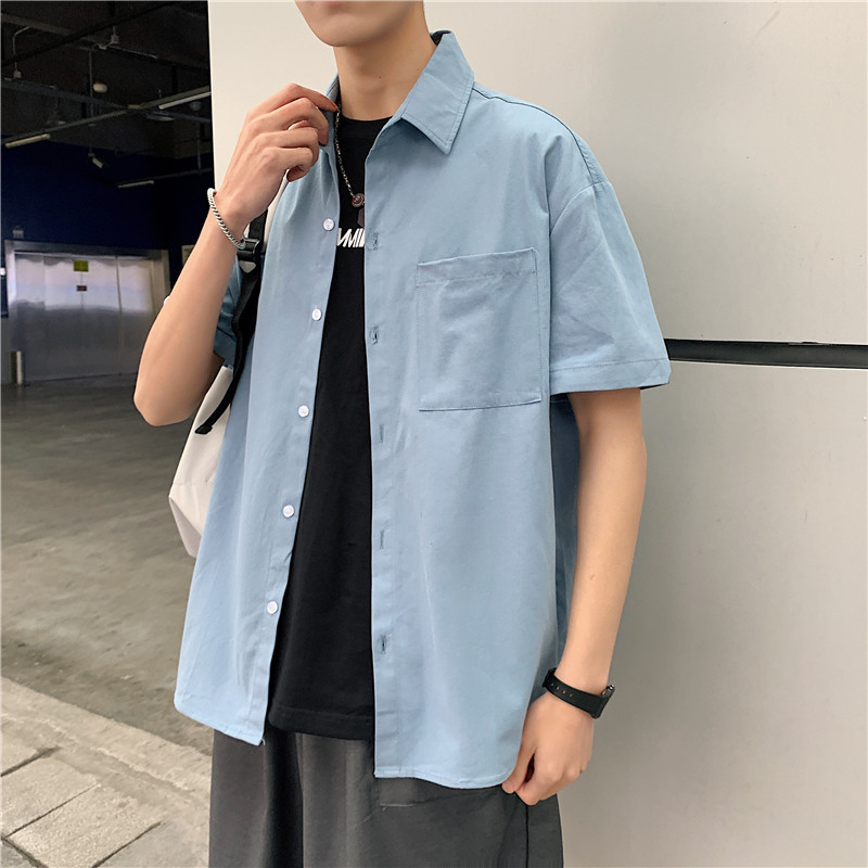 夏季薄款衬衫潮牌痞帅气短袖衬衣韩版潮流休闲工装A161-C019,男装衬衫,电商A161