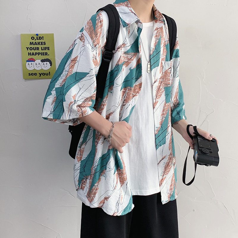 夏季衬衫潮短袖宽松长袖衬衣服外套男装大码A161-W1030-P35,男装衬衫,电商A161
