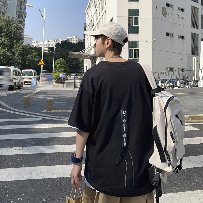 短袖t恤男潮牌衣服ins港风夏季宽松简约百搭男生体恤A161-T13,男装T恤,电商A161
