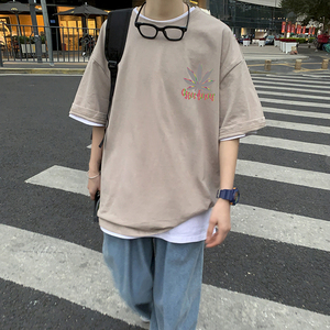 夏季港风男短袖t恤男生潮流宽松潮牌半袖ins上衣服A161-T11-P25图片